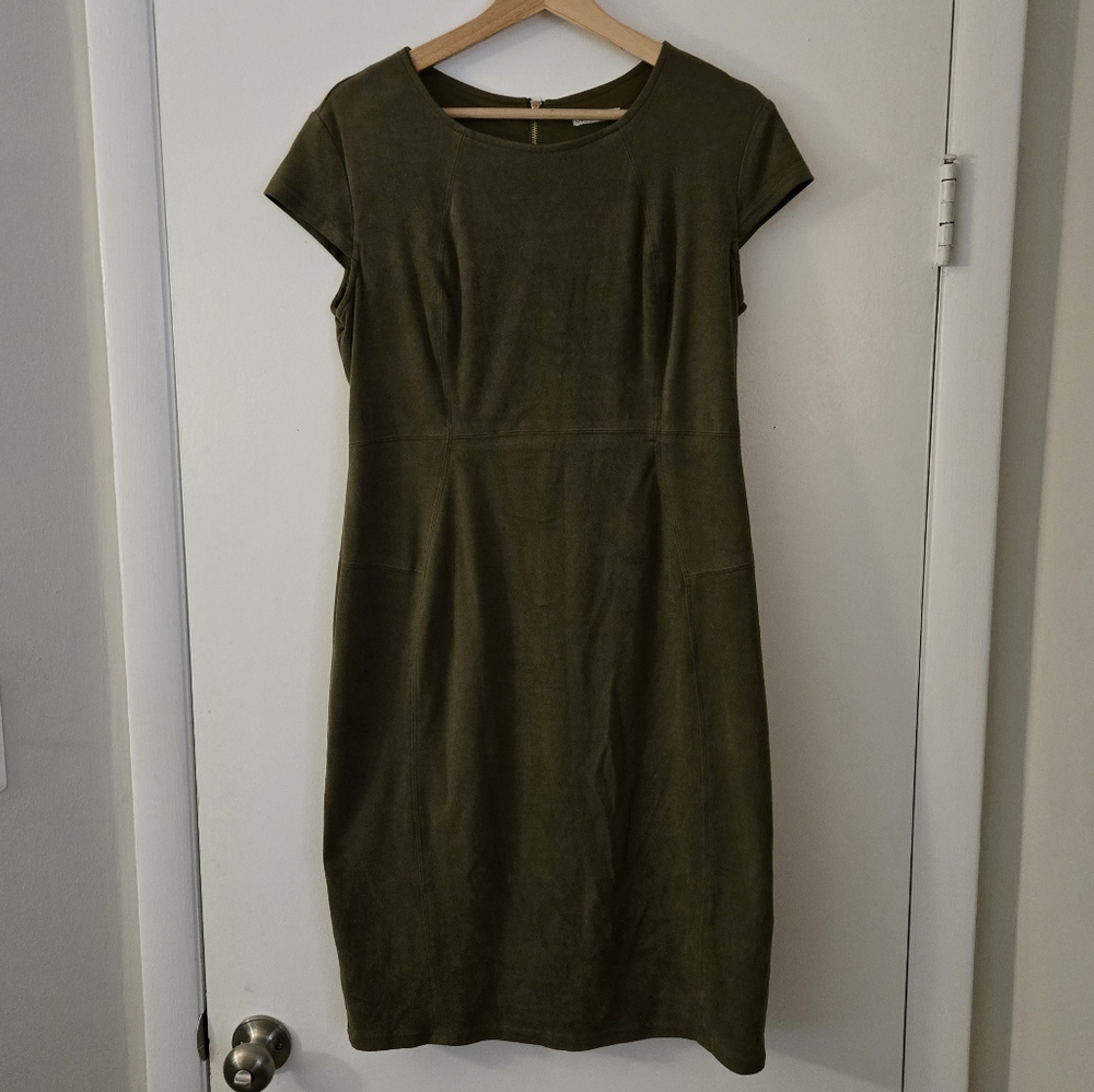 Cato Faux Suede Cap Sleeve Back Zip Green Dress